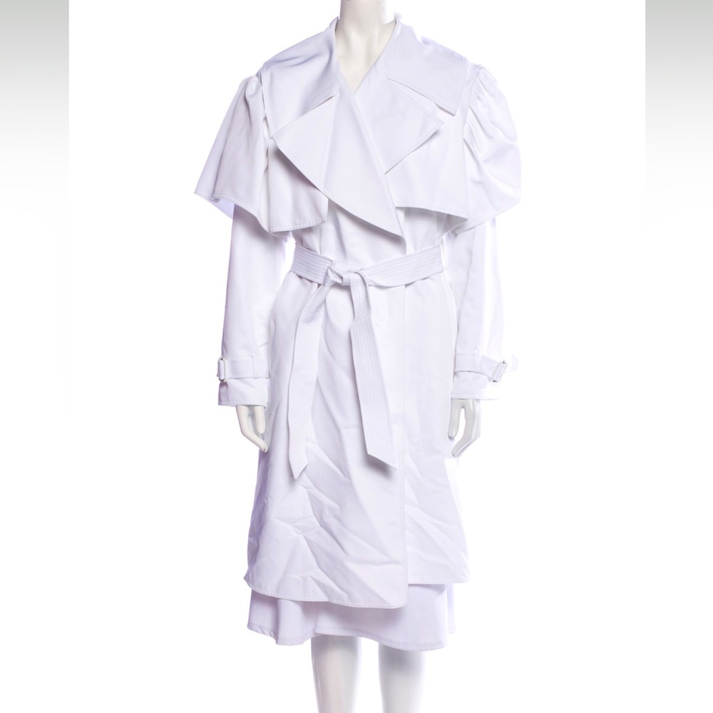 Alice and Olivia Ruffled White Trench Coat